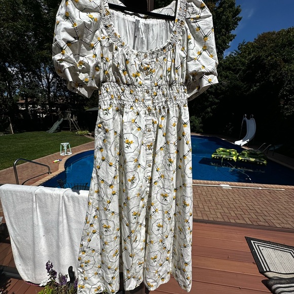 Anthropologie White and Yellow Floral Midi Dress - Picture 7 of 8